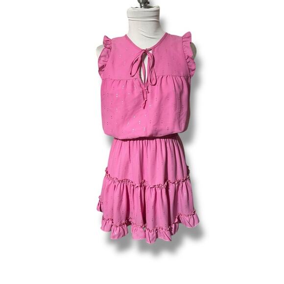 Adrienne Pink gold Ruffled Tiered Sundress size Small - Picture 1 of 5